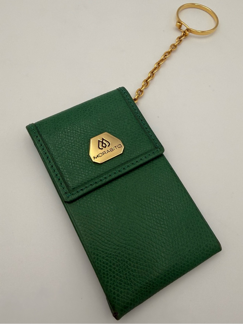 🐢MORABITO 1905 PARIS • Green Leather Key Pouch Bag Charm • Made in FRANCE